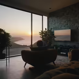 there is a person sitting on a chair watching television