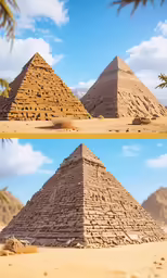 some very pretty pyramids with sand in front of it