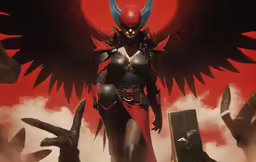 a picture of an angel with huge black wings