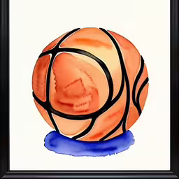 an orange watercolor drawing of a tennis ball,this is a painting of an abstract orange ball,an art print of a basketball ball painted in watercolor,a painting that looks like an orange ball,painting of basketball in watercolours on white paper