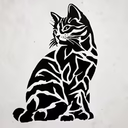 a cat silhouette painted on the wall in black and white