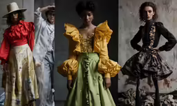 five different dresses from various ethnic countries and colors