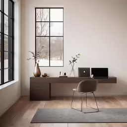 a room with wood flooring and a desk with a computer monitor