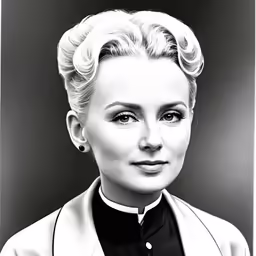 a vintage photo of a woman with a white coat