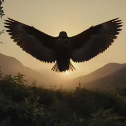 there is a bird flying over some bushes