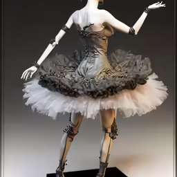 an image of a mannequin dressed in a white and black dress