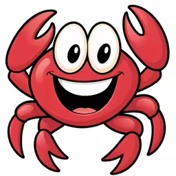 a smiling crab with its arms crossed, and eyes wide open