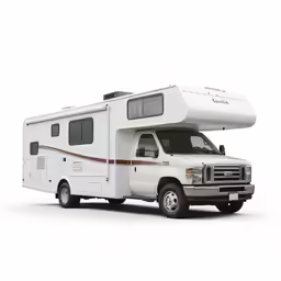 a motor home is parked in front of a white background