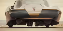 the rear view of a futuristic car is pictured
