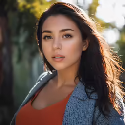 a woman standing in the sun looking off into the distance