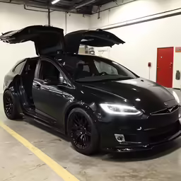 a very nice black car with its hood up