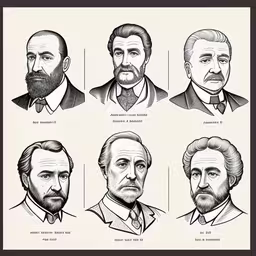 an old photo of different facial styles,the many beards of abraham lincoln in american presidents,a vintage photo of men in suits,a poster depicting men in different hair styles,a print depicting men with different facial expressions