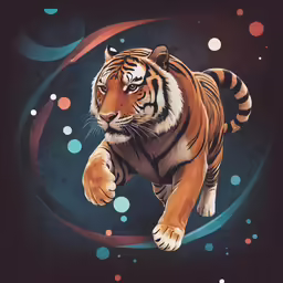 a painting of a tiger running through the air
