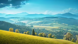 an artistic view of a rolling mountain landscape