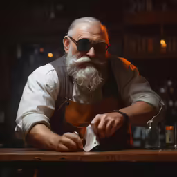 the old man has a beard, and glasses on