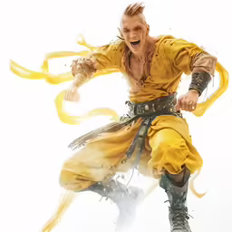 a man dressed in an all yellow outfit