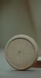 a circular wooden object is sitting on the ground