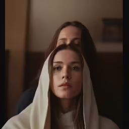 a girl with the face of an angel wrapped around her