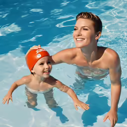 an image of a woman and a child playing in the water