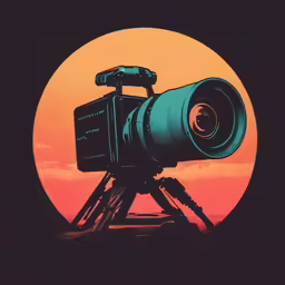an orange and blue picture with the sun in the background