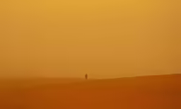 two people walking through the desert on a plane