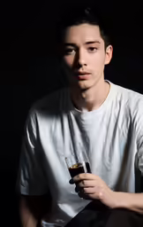 a young man with a drink in his hand