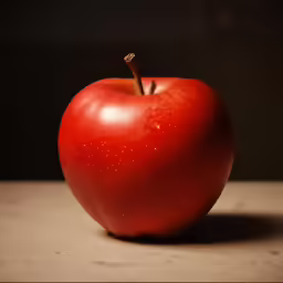 a single apple sitting on a table in the dark