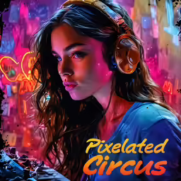 a woman with headphones looks into the distance