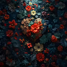 a red heart with flowers inside is surrounded by other colorful flowers