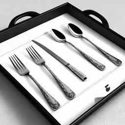 a shadow box contains the tools for a fork, knife and spoons