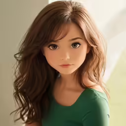 the woman is posing in green shirt