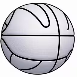 a basketball ball with two black pins,a drawing of a ball that is white and has black lines running around it