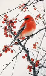 a bird is sitting on a branch by some berries
