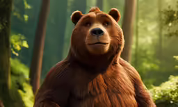 a giant brown bear standing in a forest