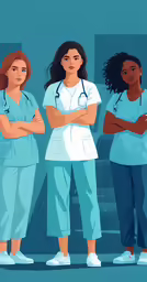 a group of women with stethos standing in a row