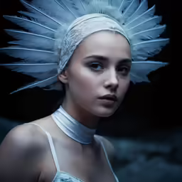 this woman is posing in front of a dark background