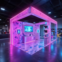 an event booth setup in the middle of a building