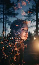 a little boy sitting in the dark by some fire sparks