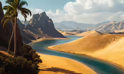 a palm tree sitting in the middle of a lake