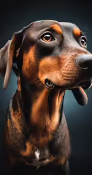 a brown dog in front of a black background