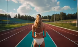 a woman standing on the side of a race track