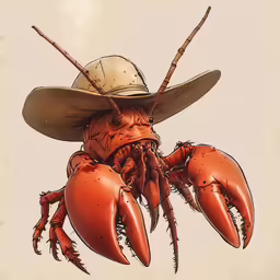 a drawing of a crab wearing a hat