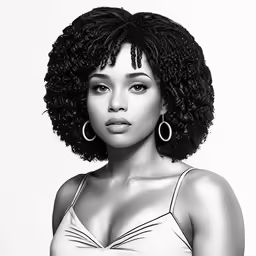 a black woman in white top and large hoop earrings