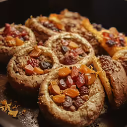 several pastries in a skillet on top of a baking sheet