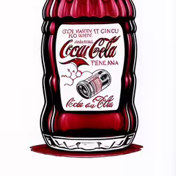 a red can with a black top and the end can open,a red coca cola bottle sitting on top of a white counter
