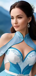the woman has beautiful breasts with high cleavage
