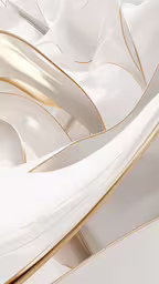a golden and white pattern with some curves,a set of abstract white plates with gold designs