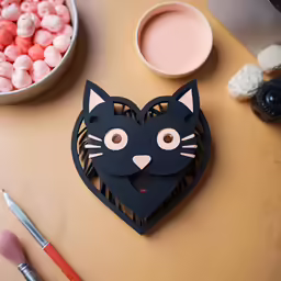 some little treats and some paper cut out of a cat