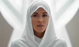 a woman with a white veil and a large curtain