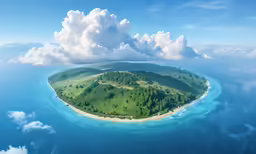 an island surrounded by water and a few clouds